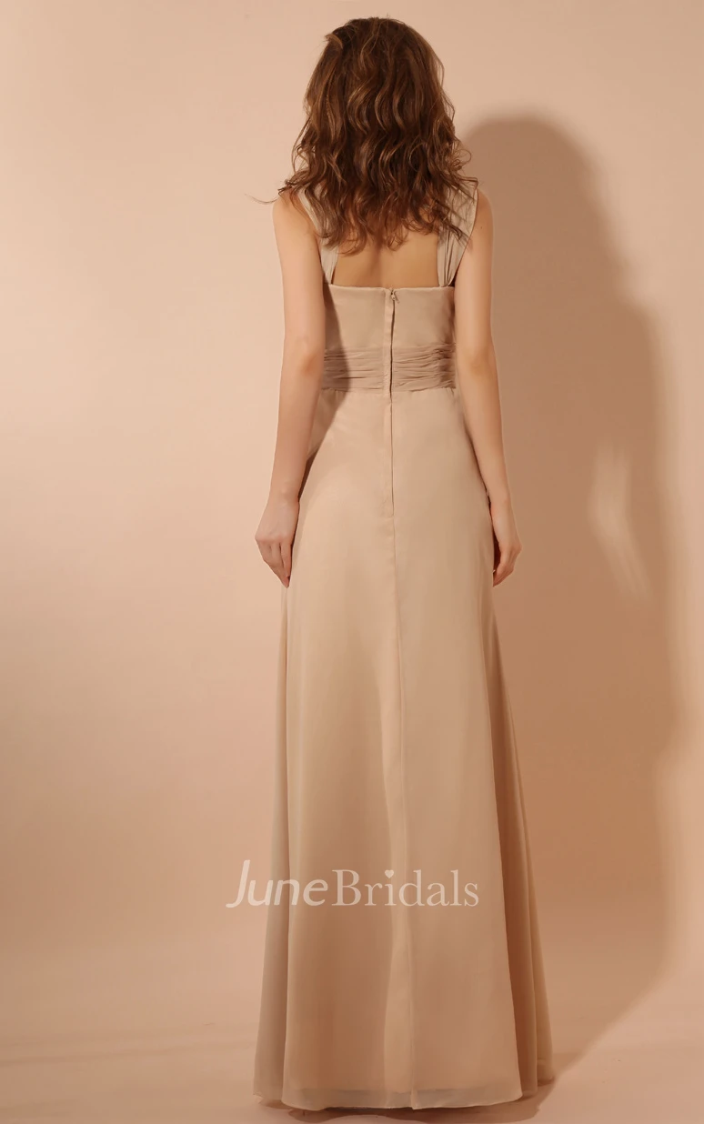 Chiffon Elegant Maxi Dress With Ruching Waist And Cape