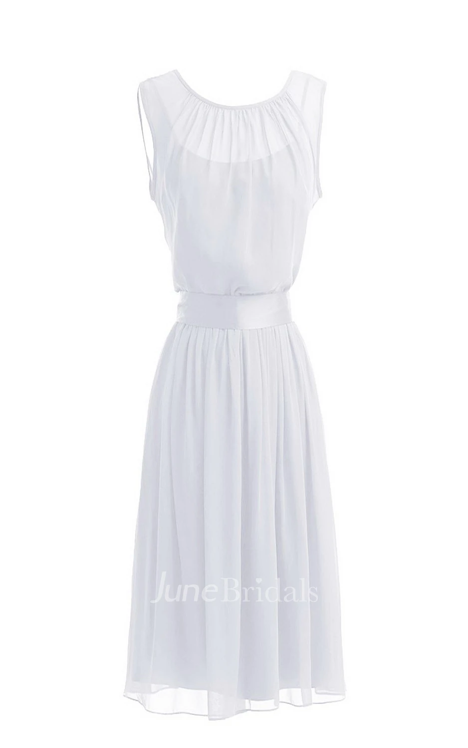 Sleeveless Knee-length Pleated Layered Chiffon Dress