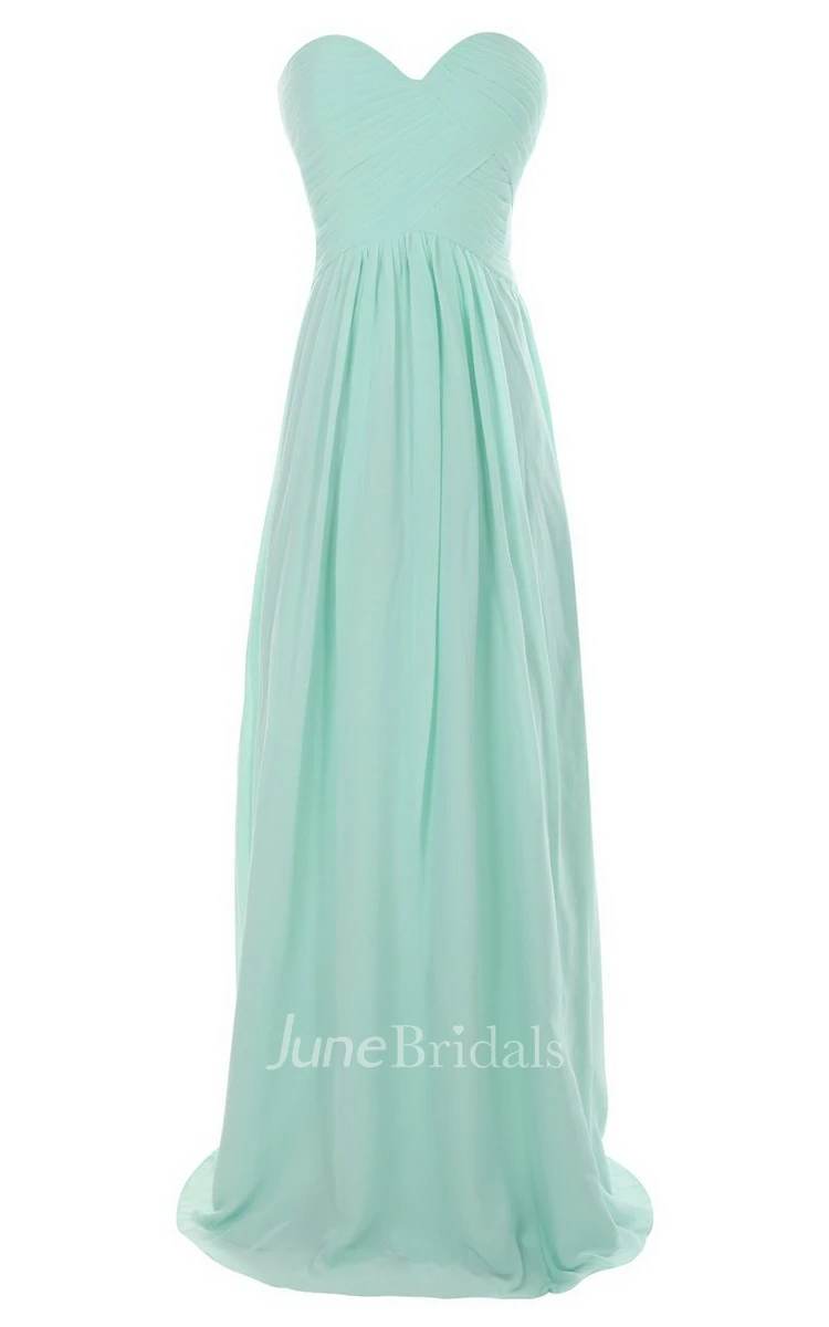 Strapless Sweetheart Ruched Chiffon A-line Gown With Train