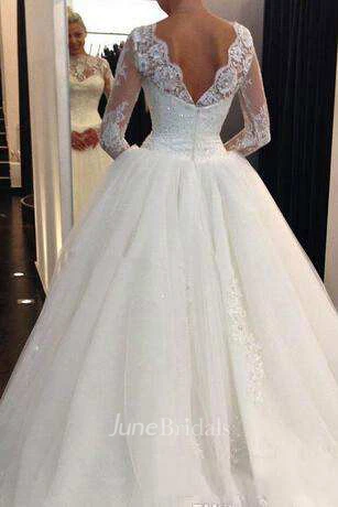 Long Illusion Sleeve High Neck A-line Tulle Dress