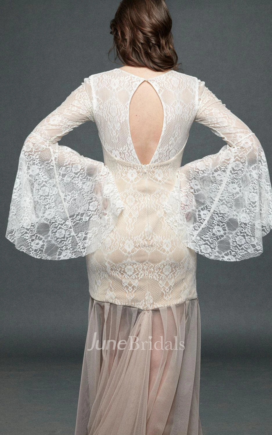 Vintage Puff-Sleeve Lace Tulle Dress With Sweep Train