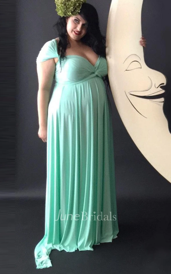 Chesapeake Mint Satin Jersey Octopus Convertible Infinity Wrap Long Maternity Dress