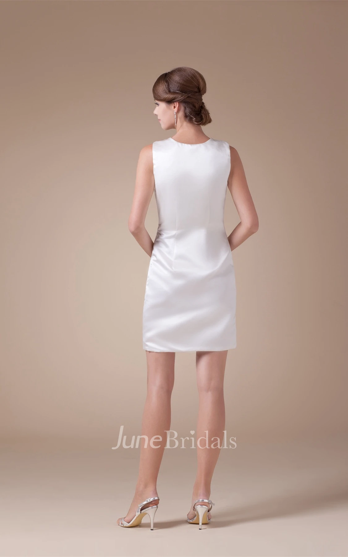 Sleeveless Satin Fitted Dress with Rhinestone and Zipper