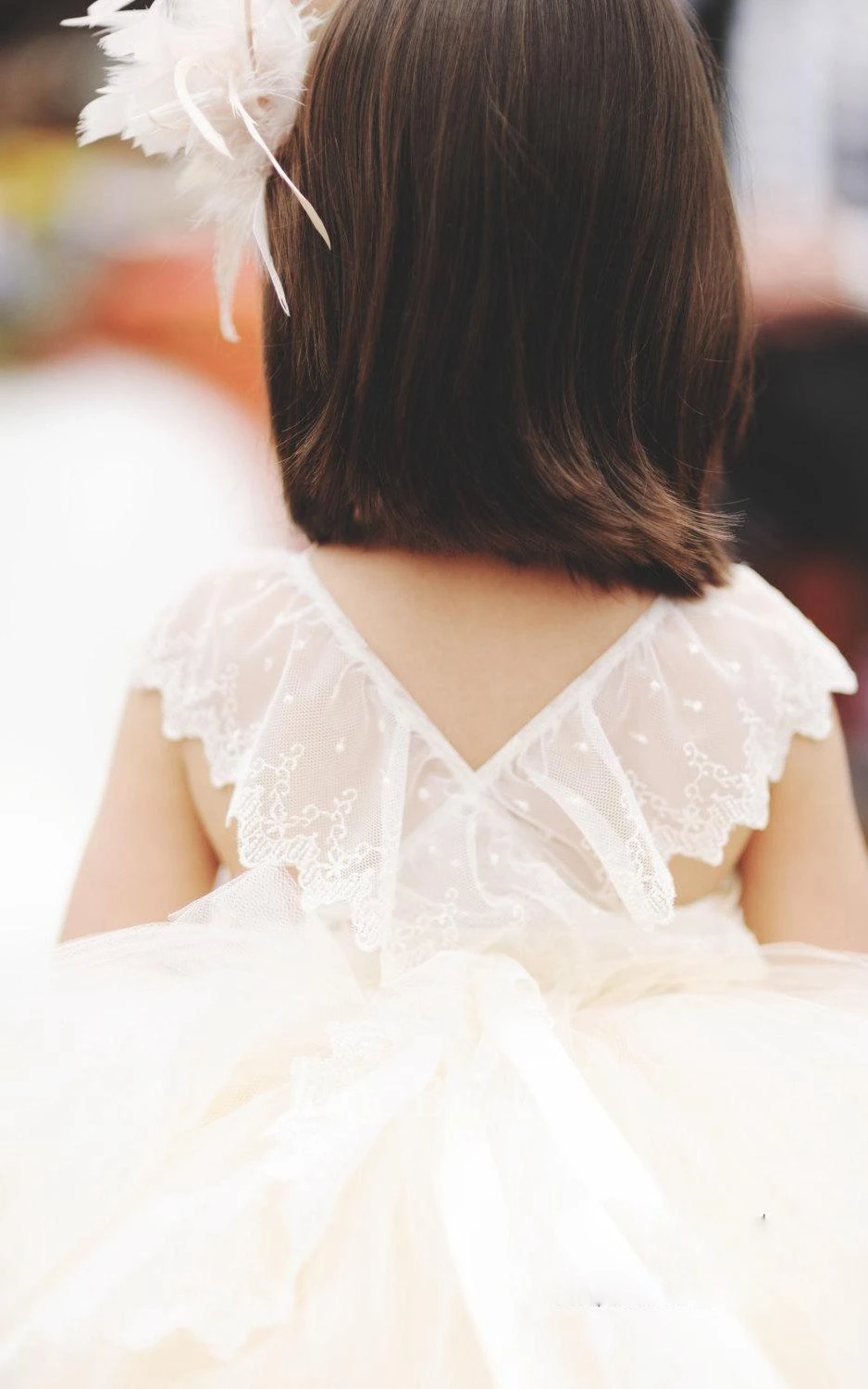 Lace Back Cap Sleeve Tulle Couture Flower Girl Dress