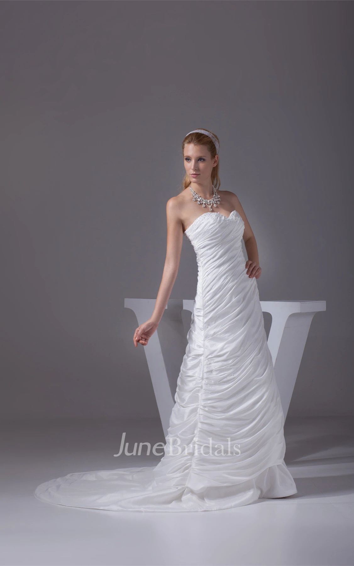 Sweetheart A-Line Dress with Sweep Train and Ruched Design