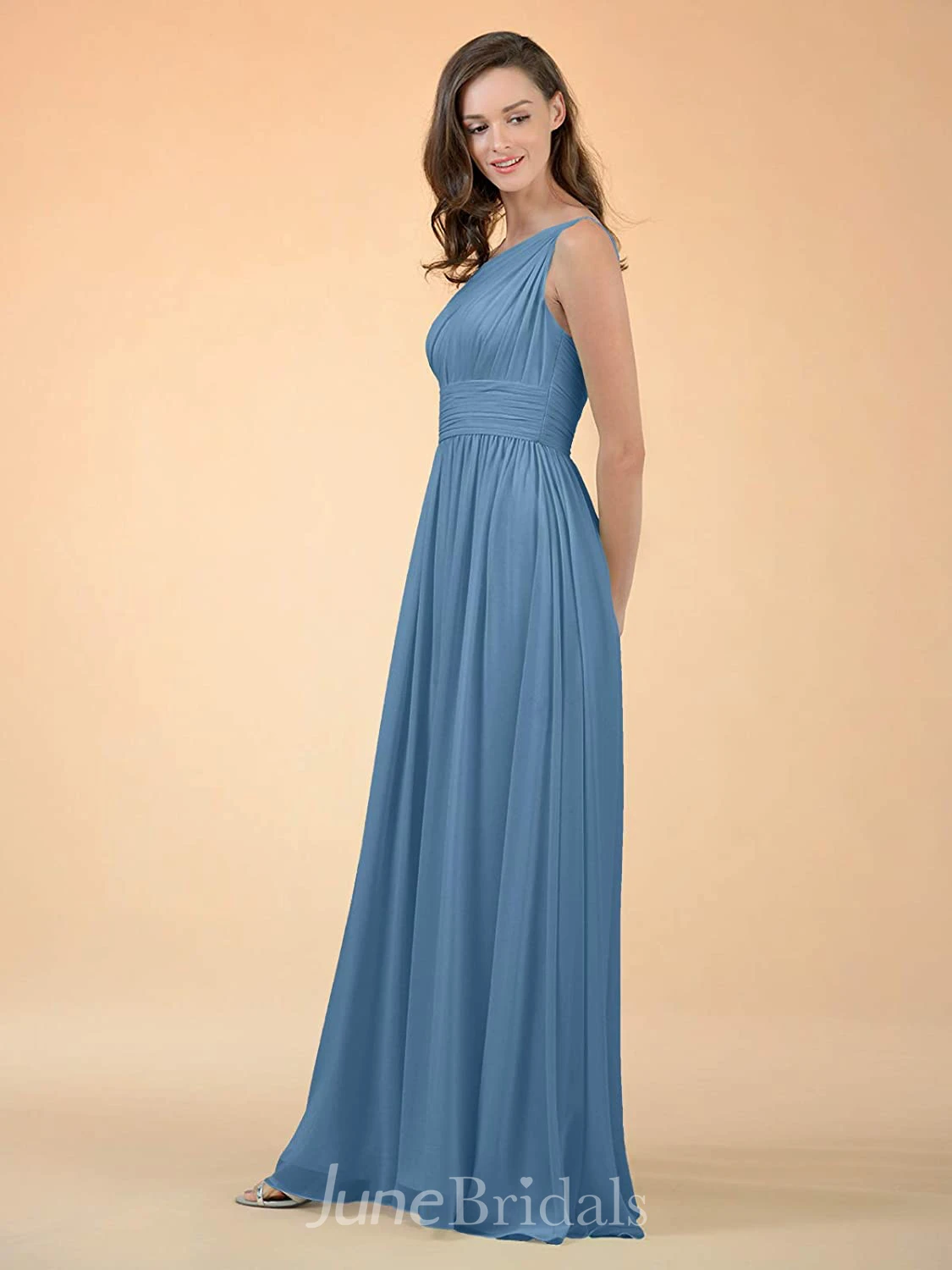 Adorable A Line One-shoulder Chiffon Sleeveless Bridesmaid Dress