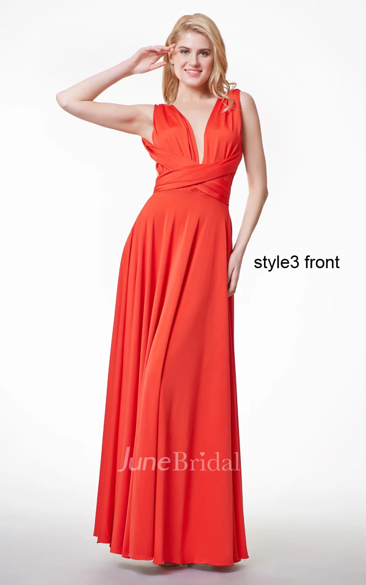 Convertible Sleeveless Halter Neck Pleated A-line Jersey Gown
