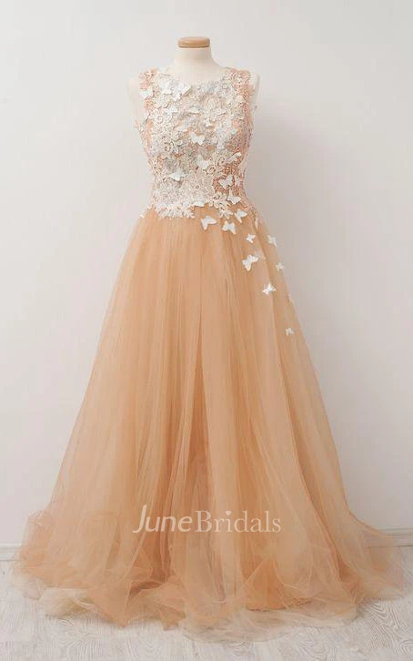 Sleeveless A-line Long Pleats Lace Appliques Dress