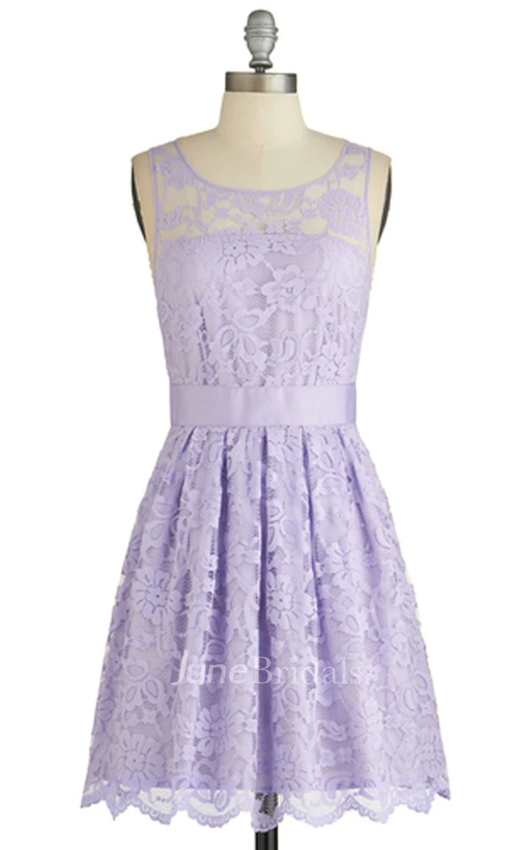 Scoop Neckline Lace Bridal Dress With Belt