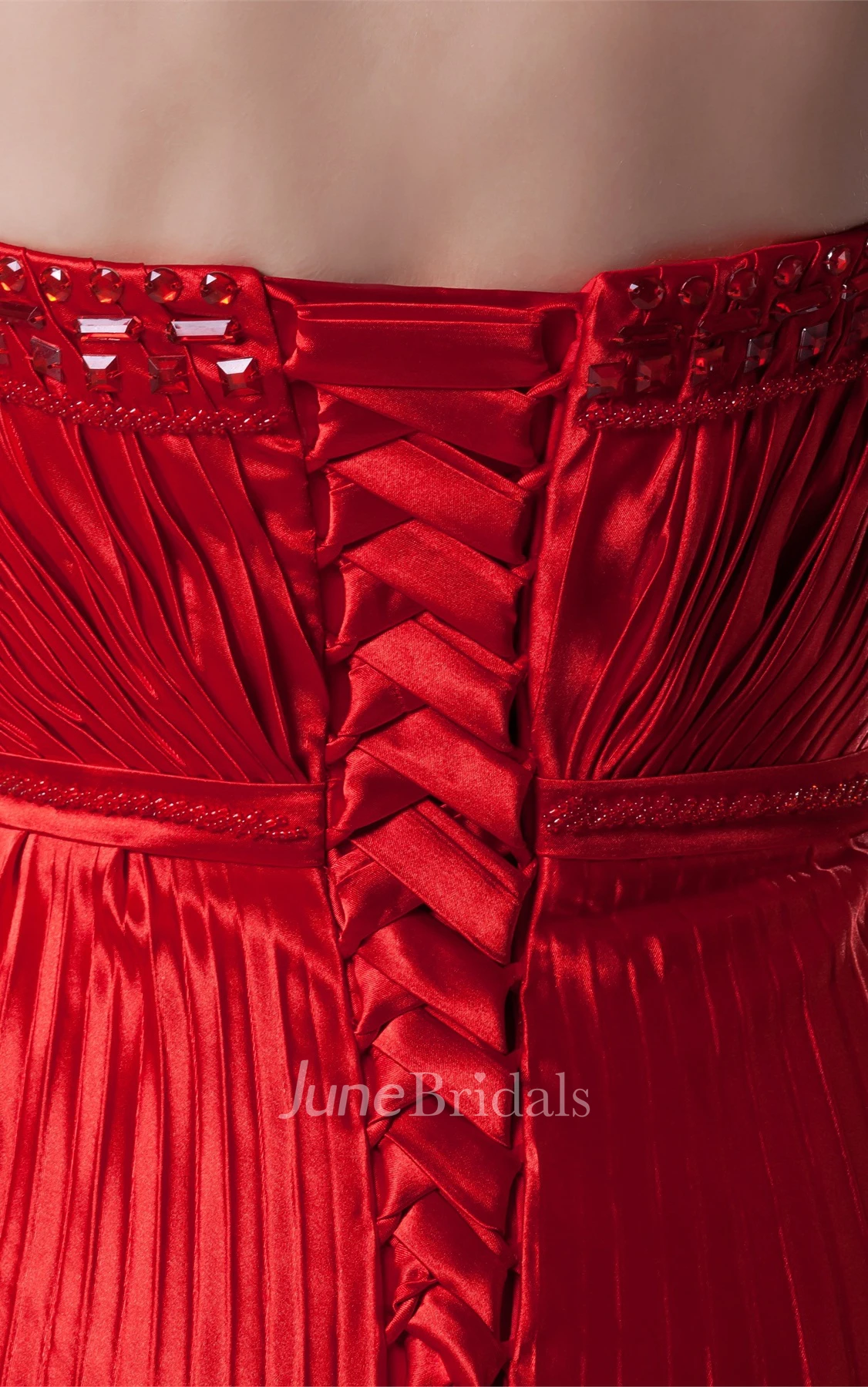 Flamboyant Strapless Pleated Dress with Ruching and Beading