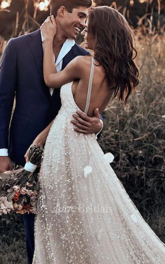 Vintage Country A-Line Boho Lace V-Neck Spring Wedding Dress Rustic Mature Sleeveless Backless Beach Bridal Gown