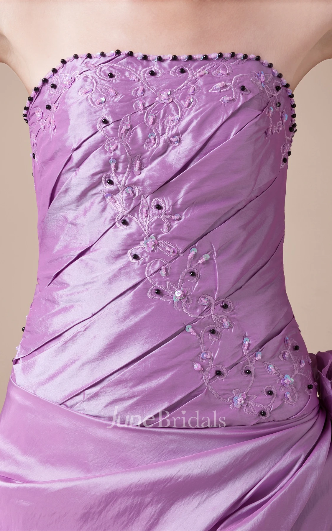 Two-Tone Strapless Pick-Up Floor-Length Dress with Rhinestone and Flower