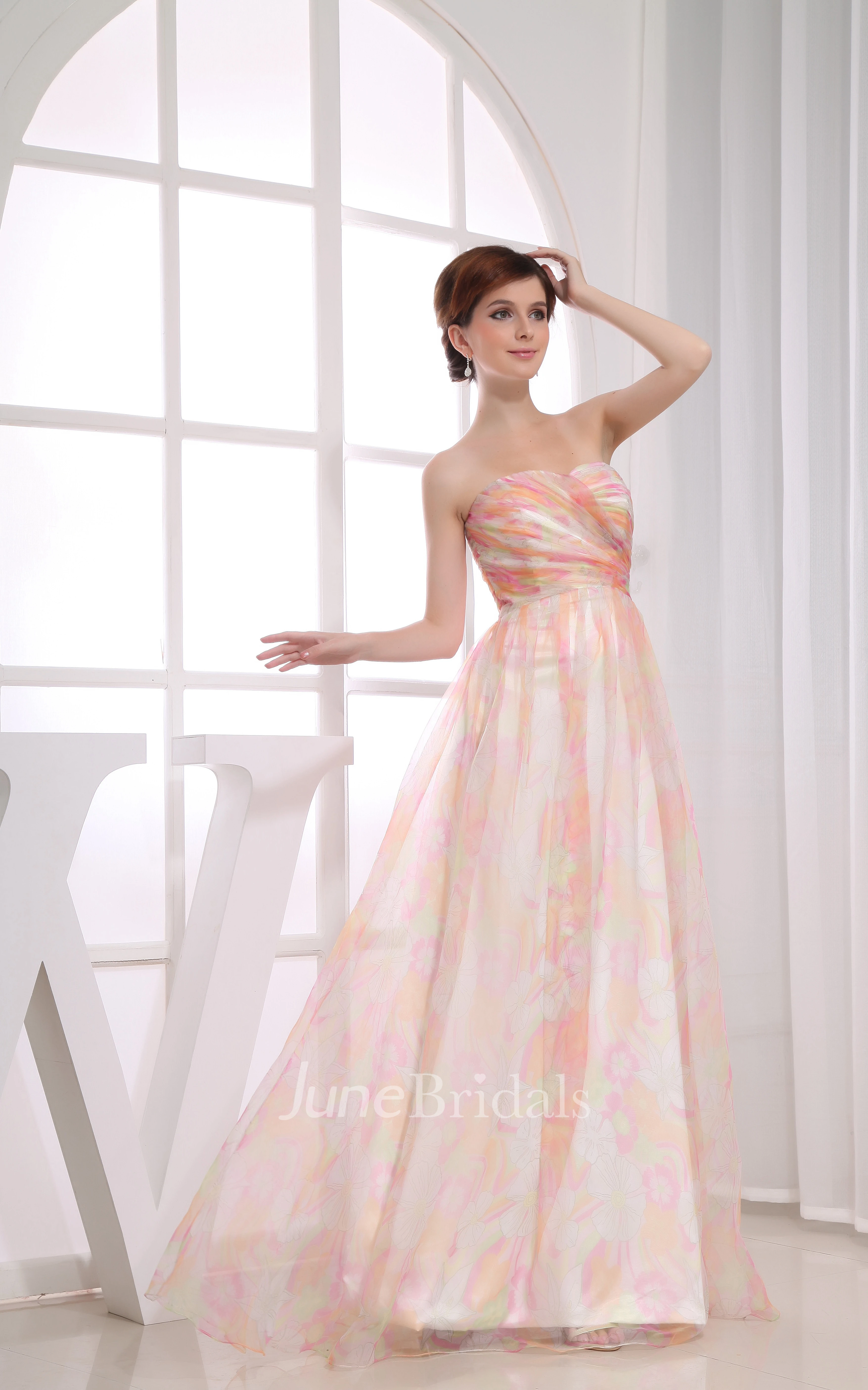 Strapless Mute-Color Long Dress With Criss-Cross Ruching