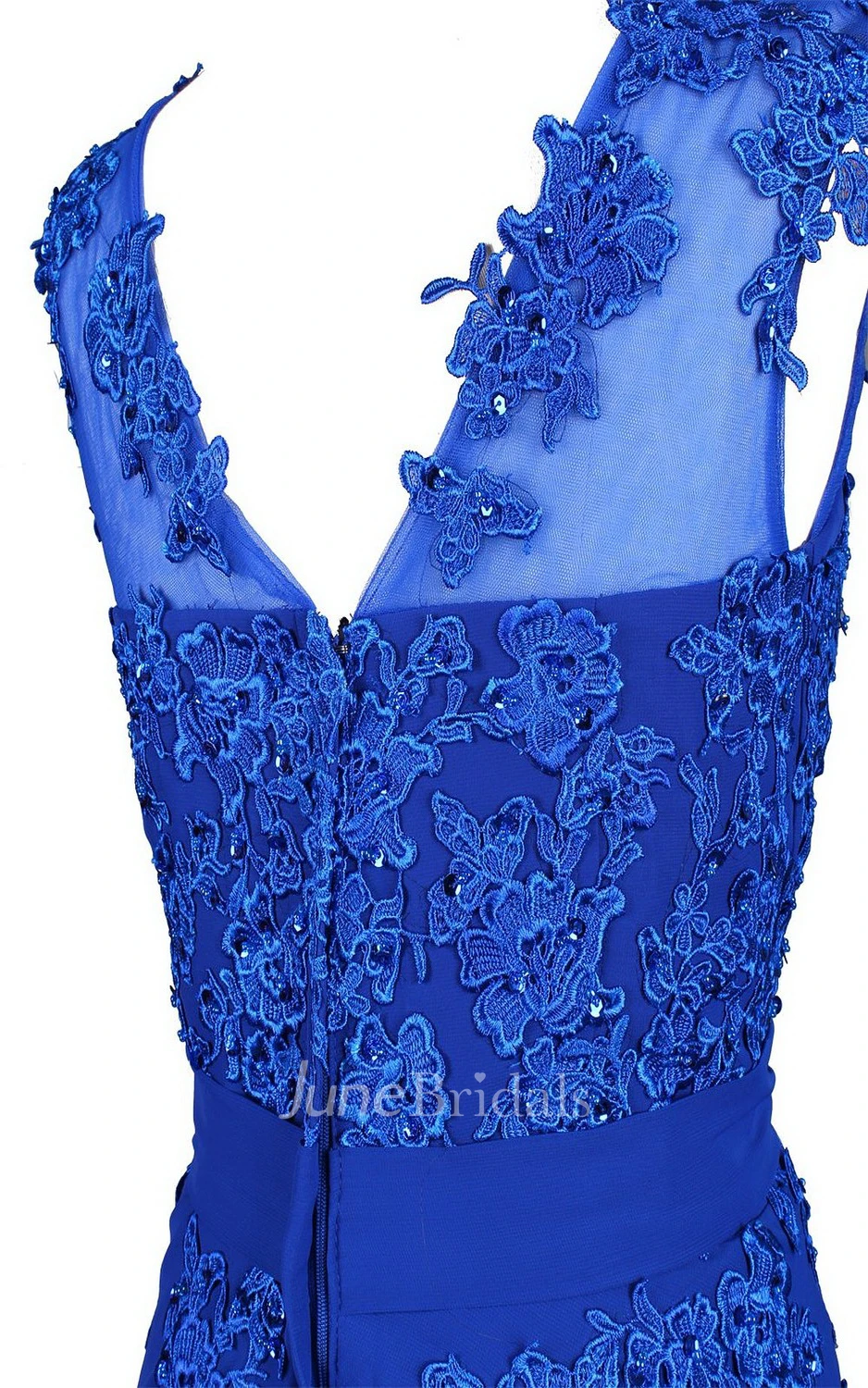 Sleeveless High Neck Appliqued Bodice Long Chiffon Dress