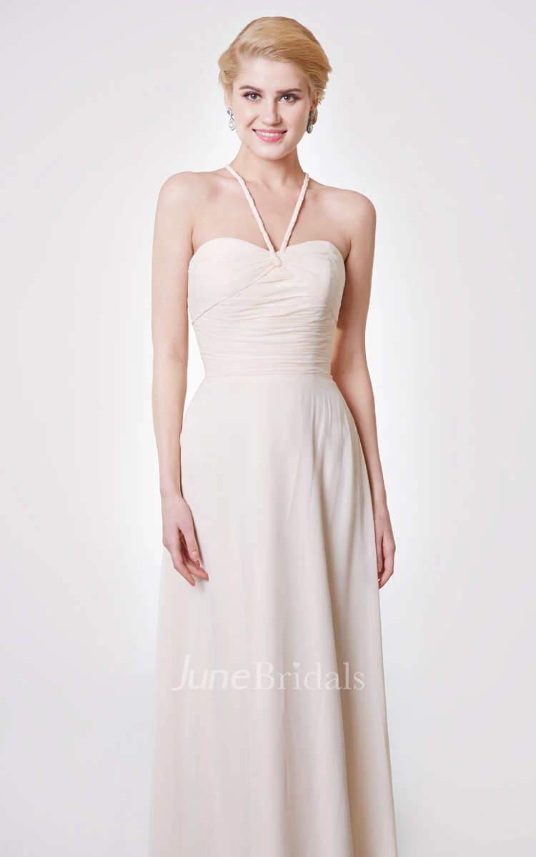 Classic A-line Chiffon Gown With Criss-crossed Back Straps