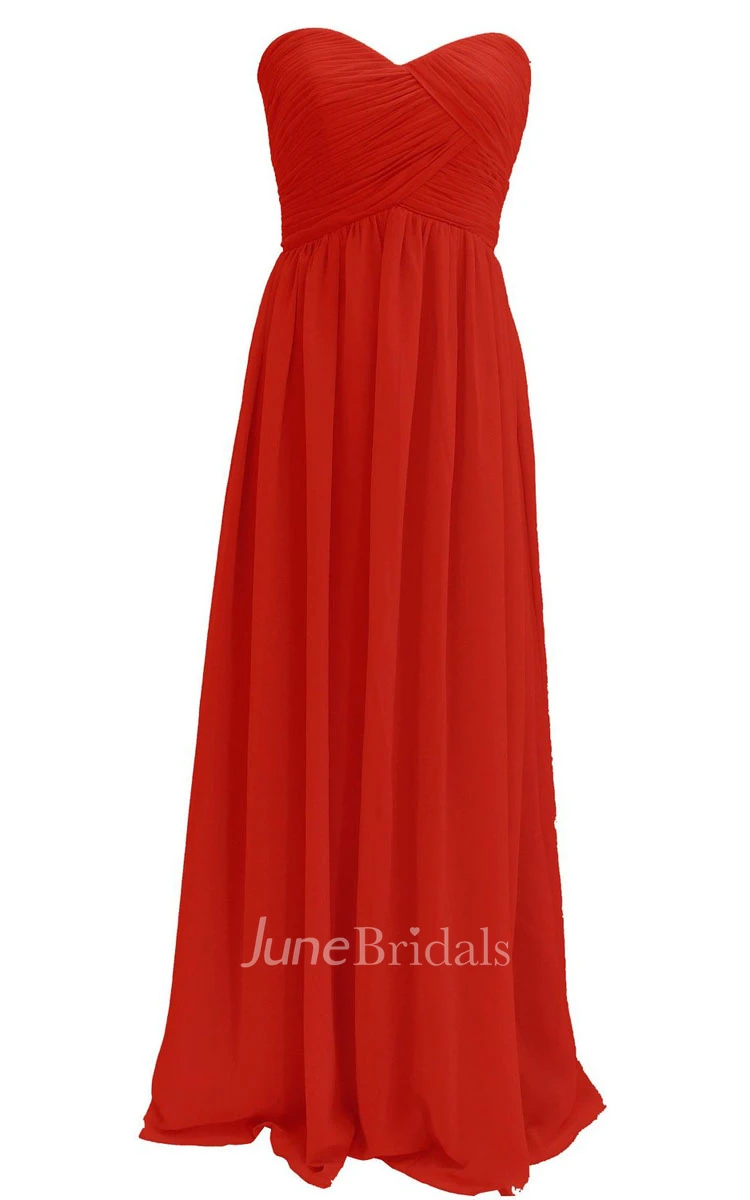 Elegant Strapless Sweetheart Ruched Chiffon A-line Gown