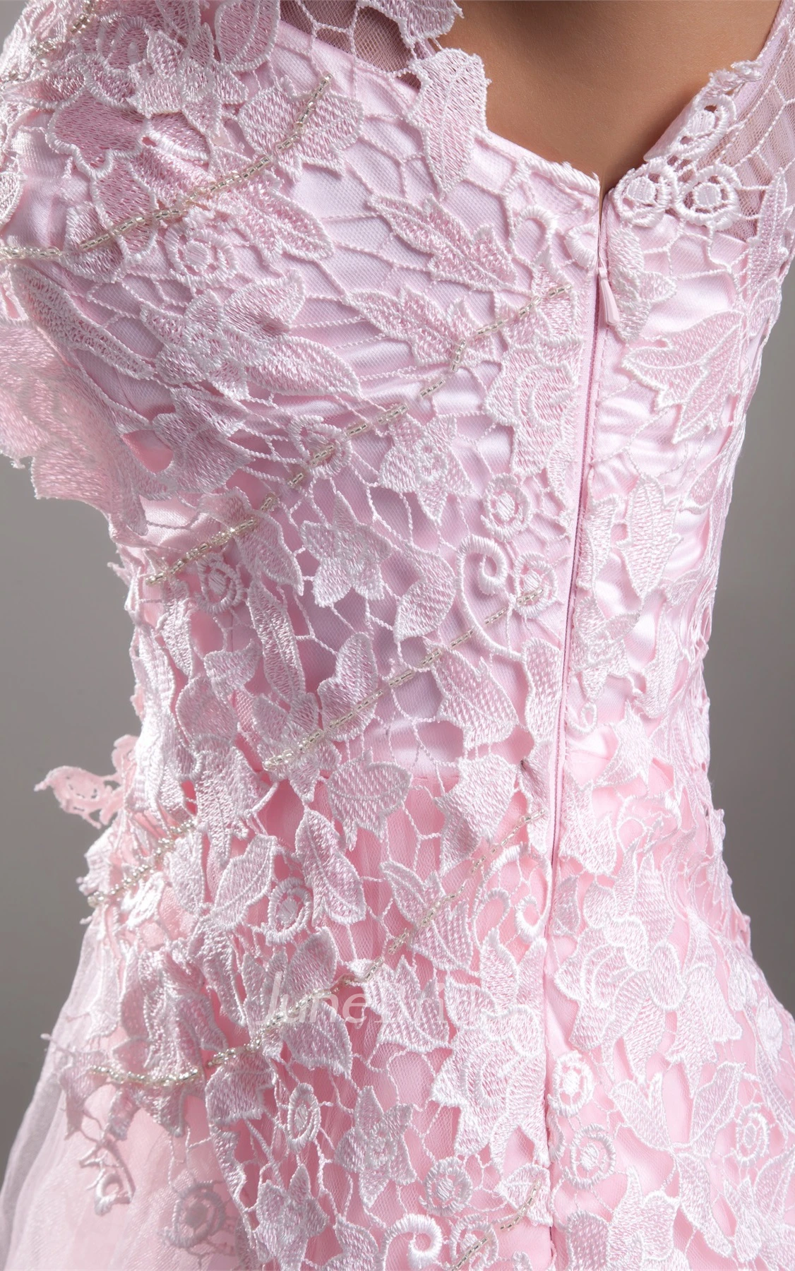 one-shoulder short a-line lace dress with tulle skirt