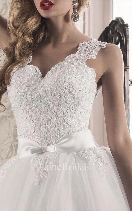 A-Line Tulle Lace Satin Dress With Bow Split Front Split
