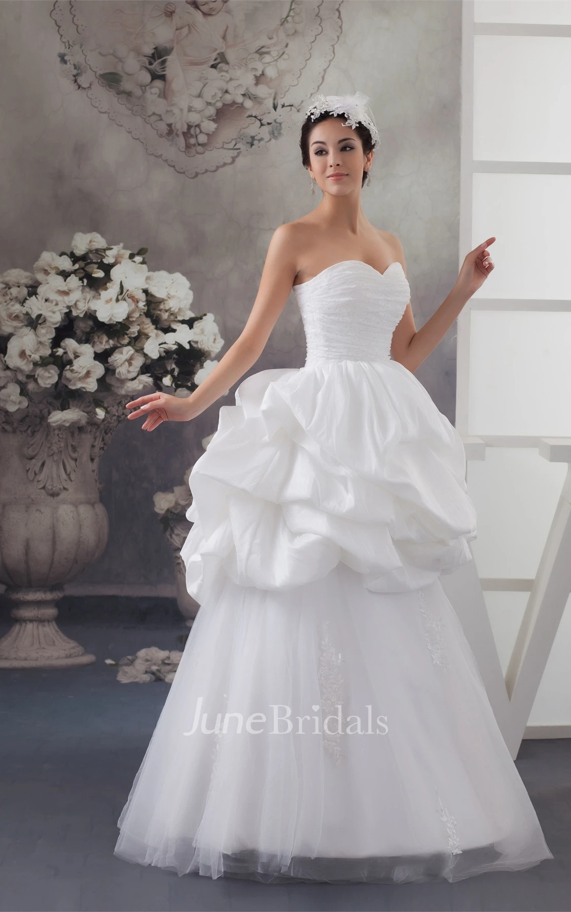 Sweetheart Pick-Up Tulle Gown with Appliqued Top