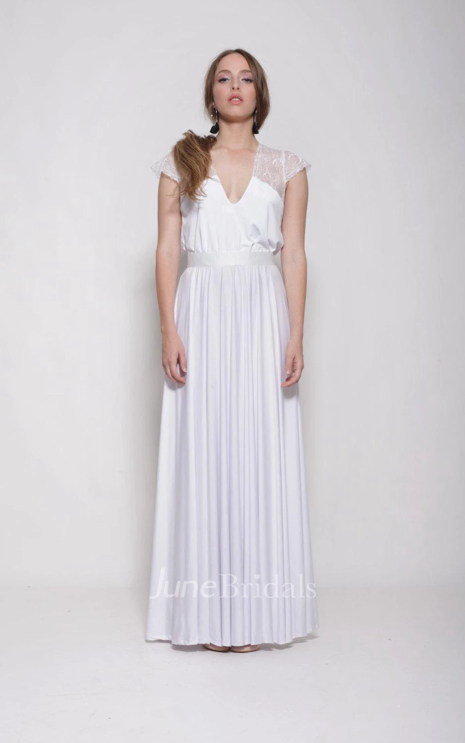 Sheath Pleated V-Neck Cap Dress With Pleats