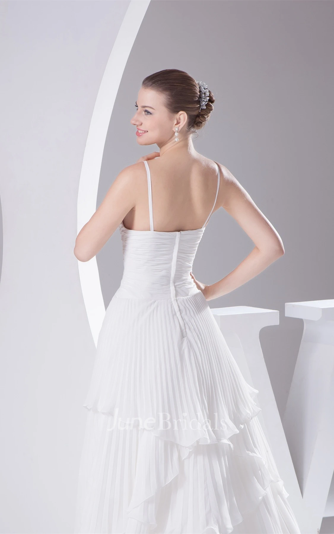 Chiffon Deep-V-Neck A-Line Gown with Draping and Pleats