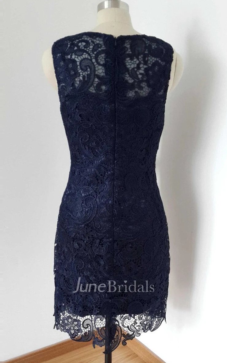 Sheath Navy Blue Lace Short Bridesmaid Dress