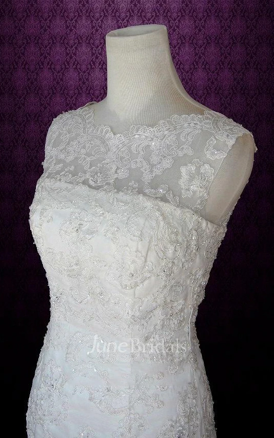 Scalloped Button Back Mermaid Lace Wedding Dress With Sash And Crystal Detailing