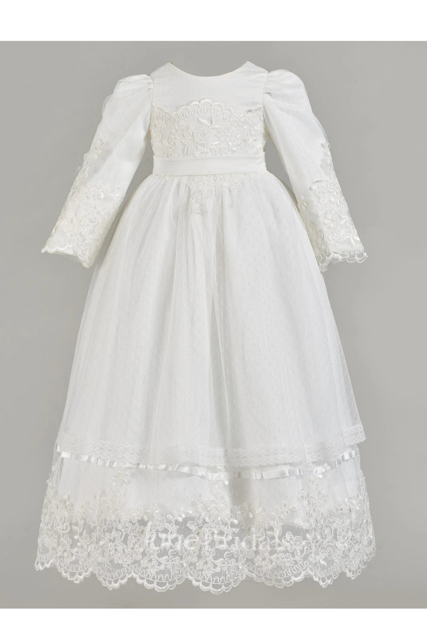 Modest Long Sleeve Christening Dress With Zipper Back