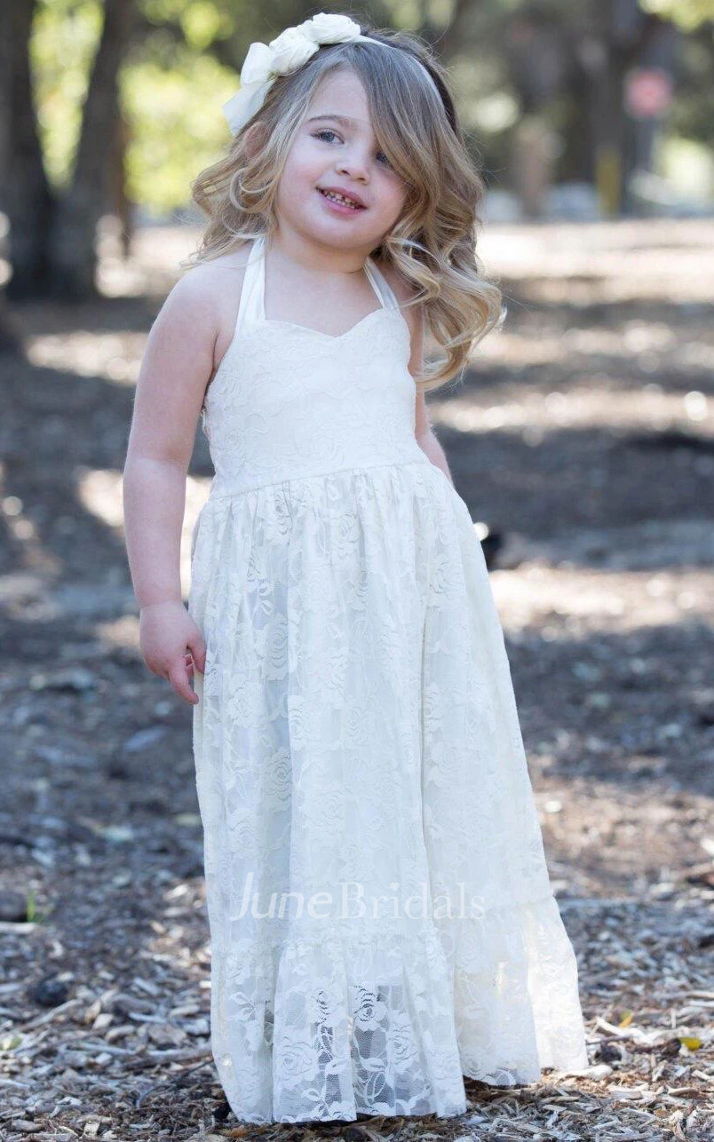 Halter Lace Dress With Flower&Zipper