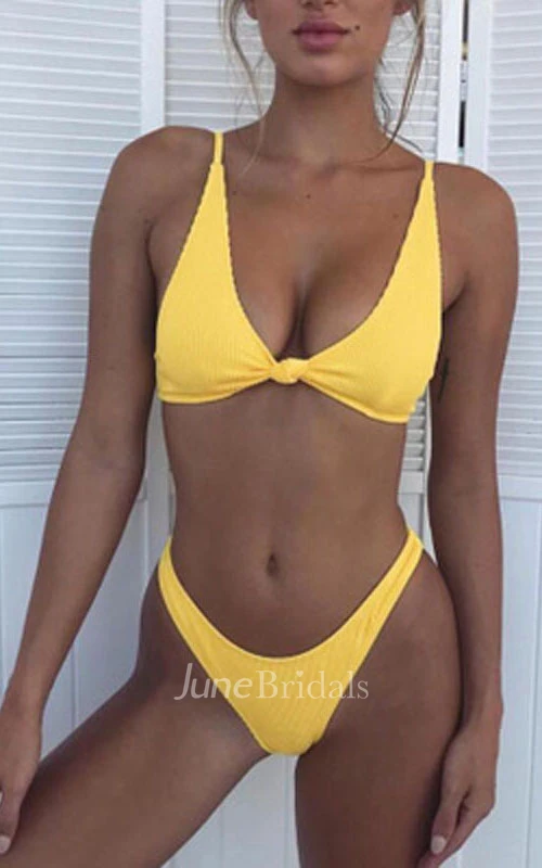 Plain Spaghetti High-Cut Bikini Set
