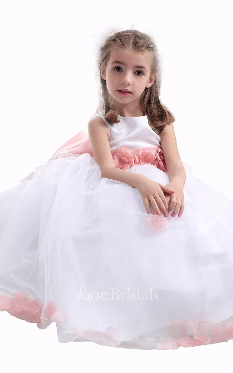 Sleeveless A-line Dress With Flowers and Illusion