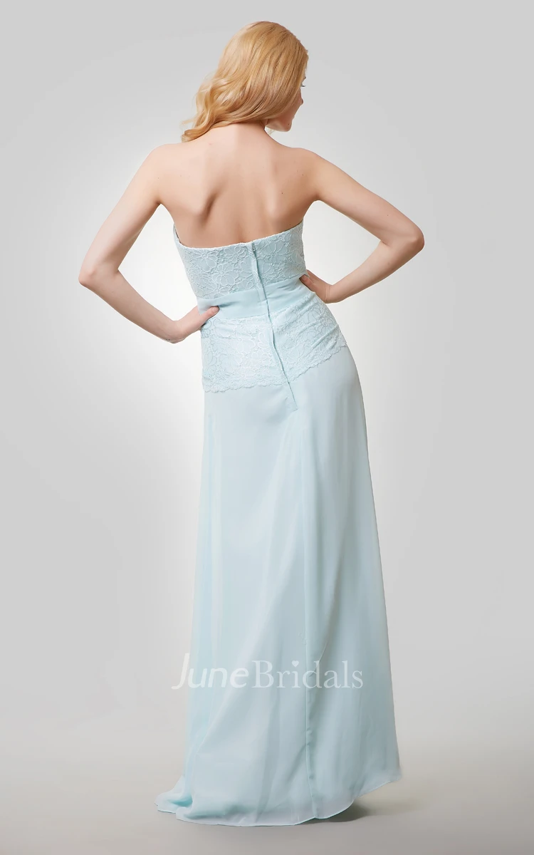 Column Chiffon Floor Length Sweetheart Dress With Lace Bodice