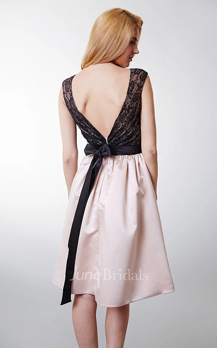 Enchanting Country Lace Short Dress with Sash Belt