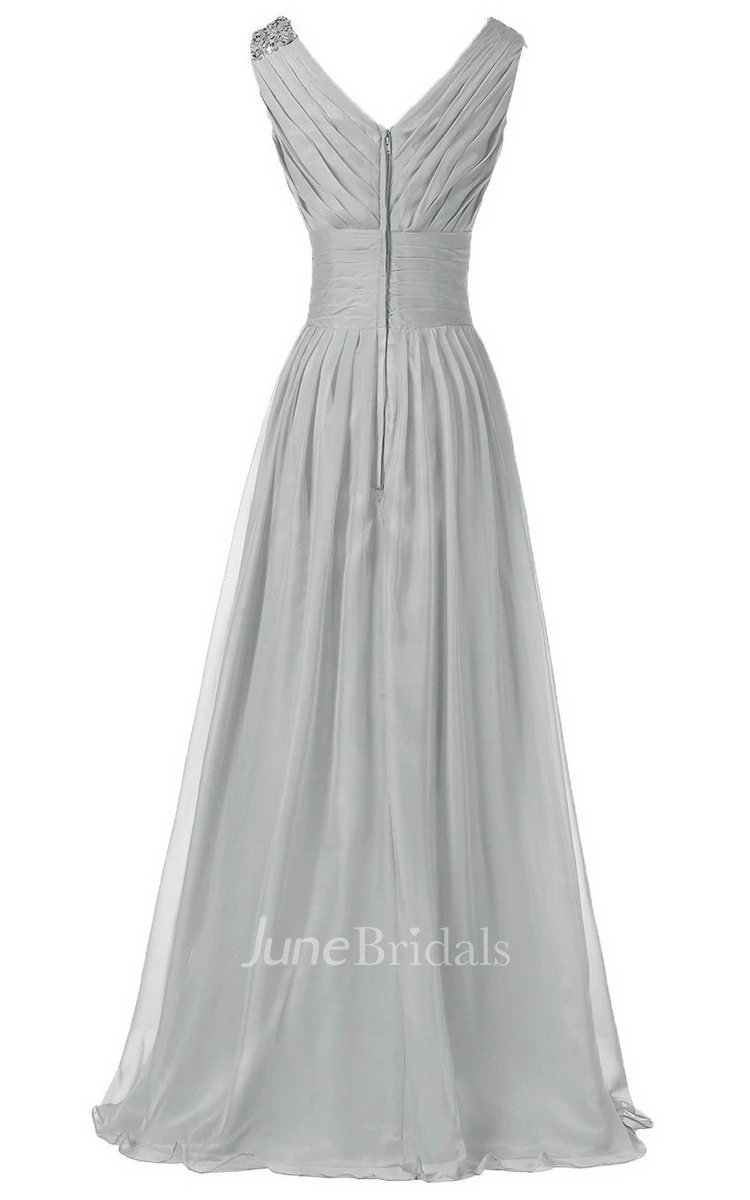 Sleeveless V-neck Long Dress With Draped Bodice