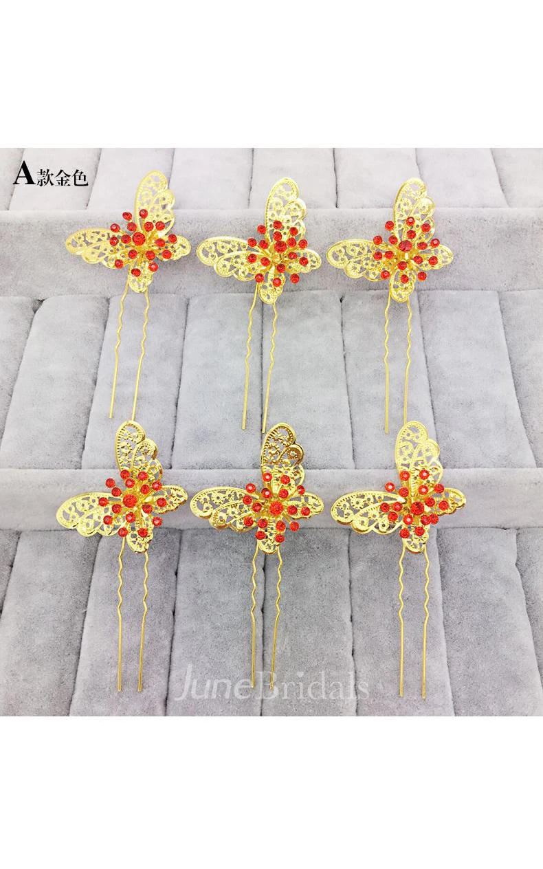 Bride Red Headdress Hair Ornaments Chinese Cheongsam Wedding Accessories Plate Hairpin U-Shaped Clip