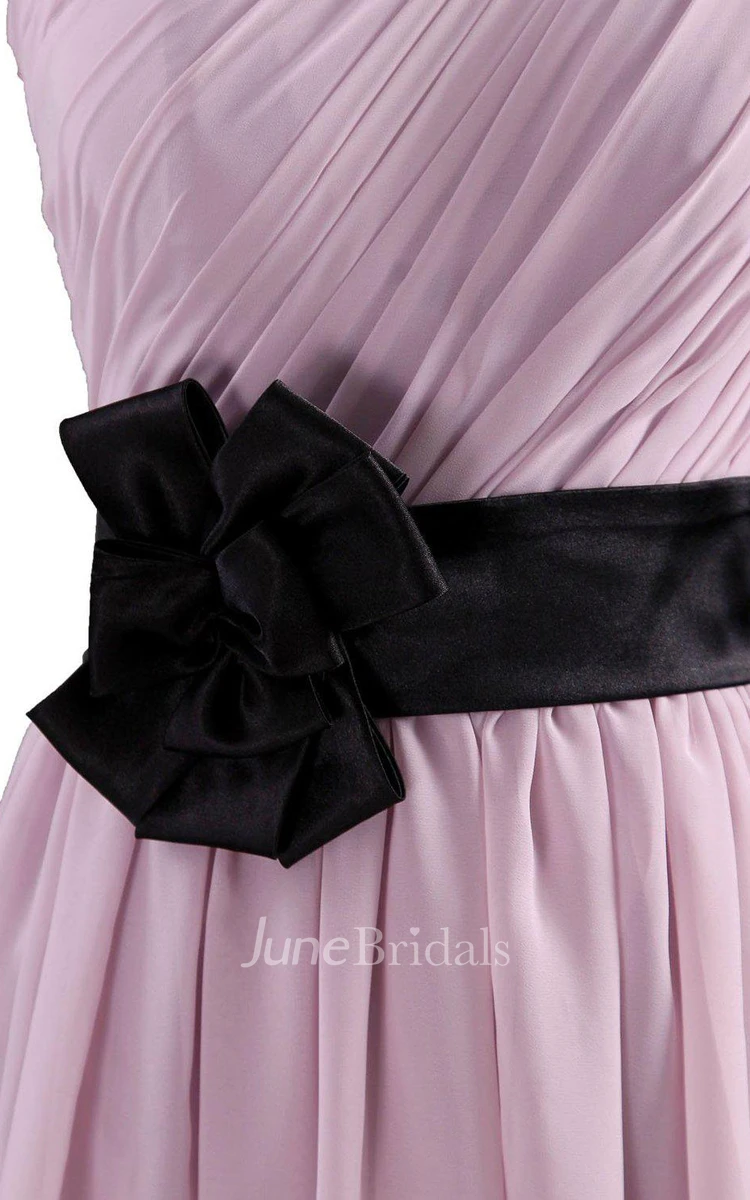 Modern One-shoulder Short Dress With Floral Belt