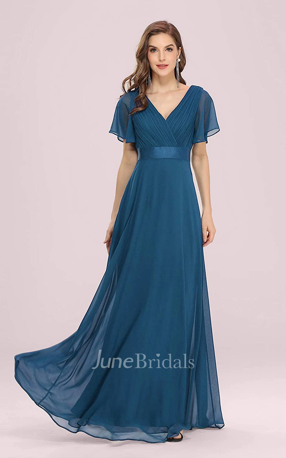 A Line V-neck Chiffon Short Sleeve Formal Mother Dress With Ruffles