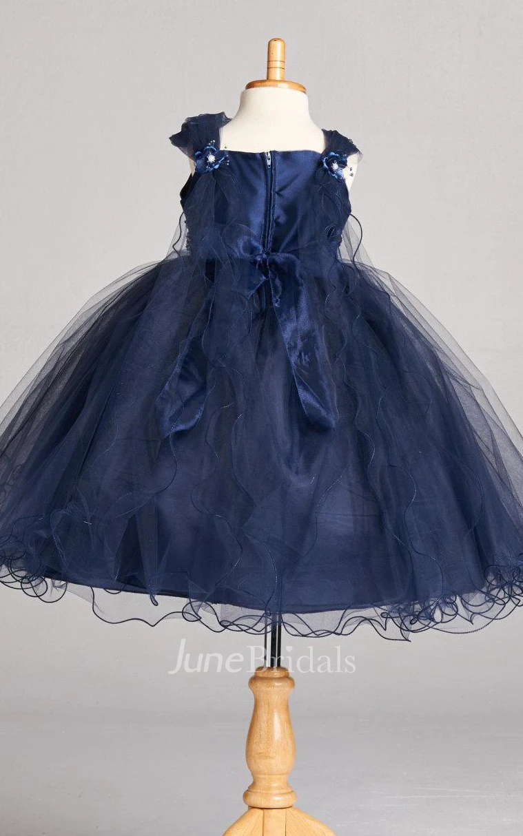 Elegant Vintage Cap Sleeve V-neck Tulle Dress
