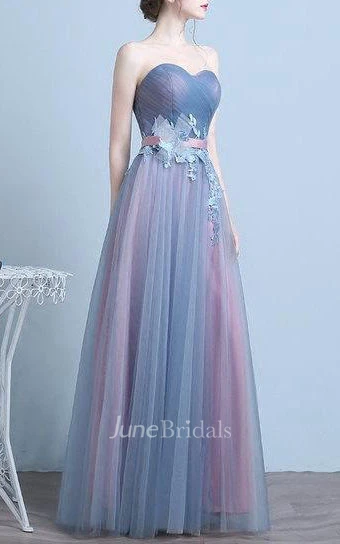 Blue Vintage Tulle Lace-up Dress with Flower