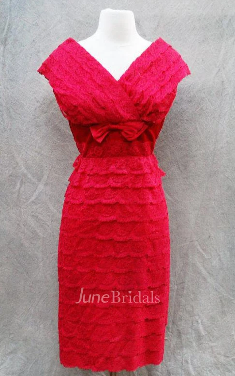 Vintage Cap-sleeved Empire Sneath Lace Dress