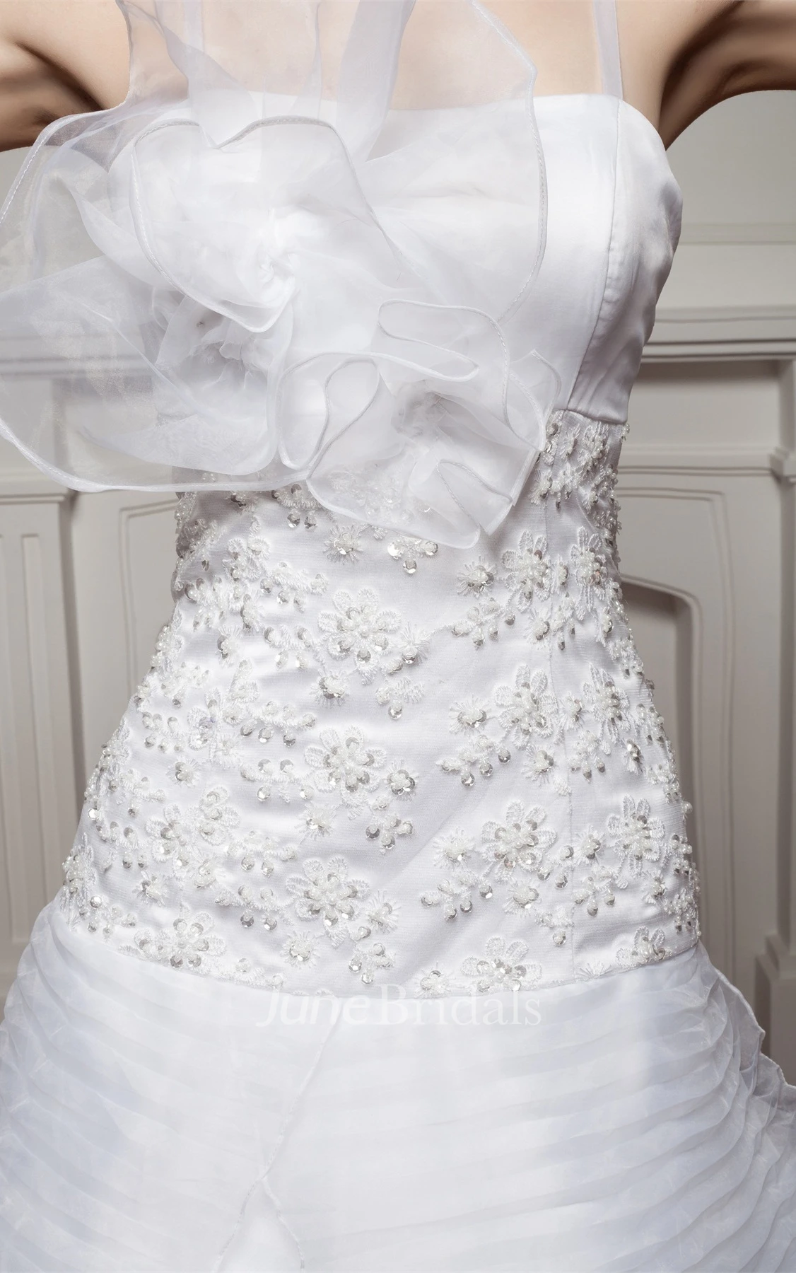 Spaghetti-Straps A-Line Ruched Dress with Appliques and Flower