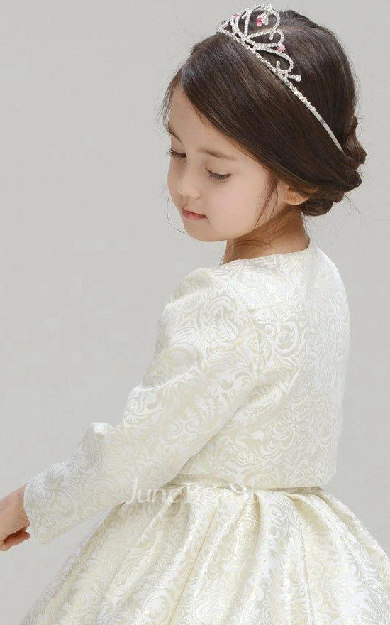 Floor Length Golden Brocade Girls' Communion Classic And Coat Set Dress
