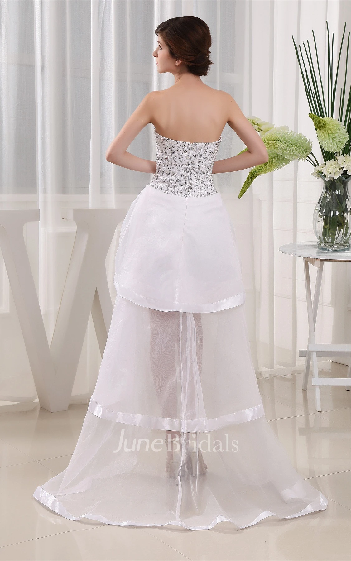 Sweetheart High-Low Dress with Tiers and Jeweled Bodice