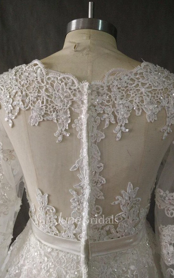 Bateau Long Sleeve Tea-Length Tulle Dress With Beading And Appliques