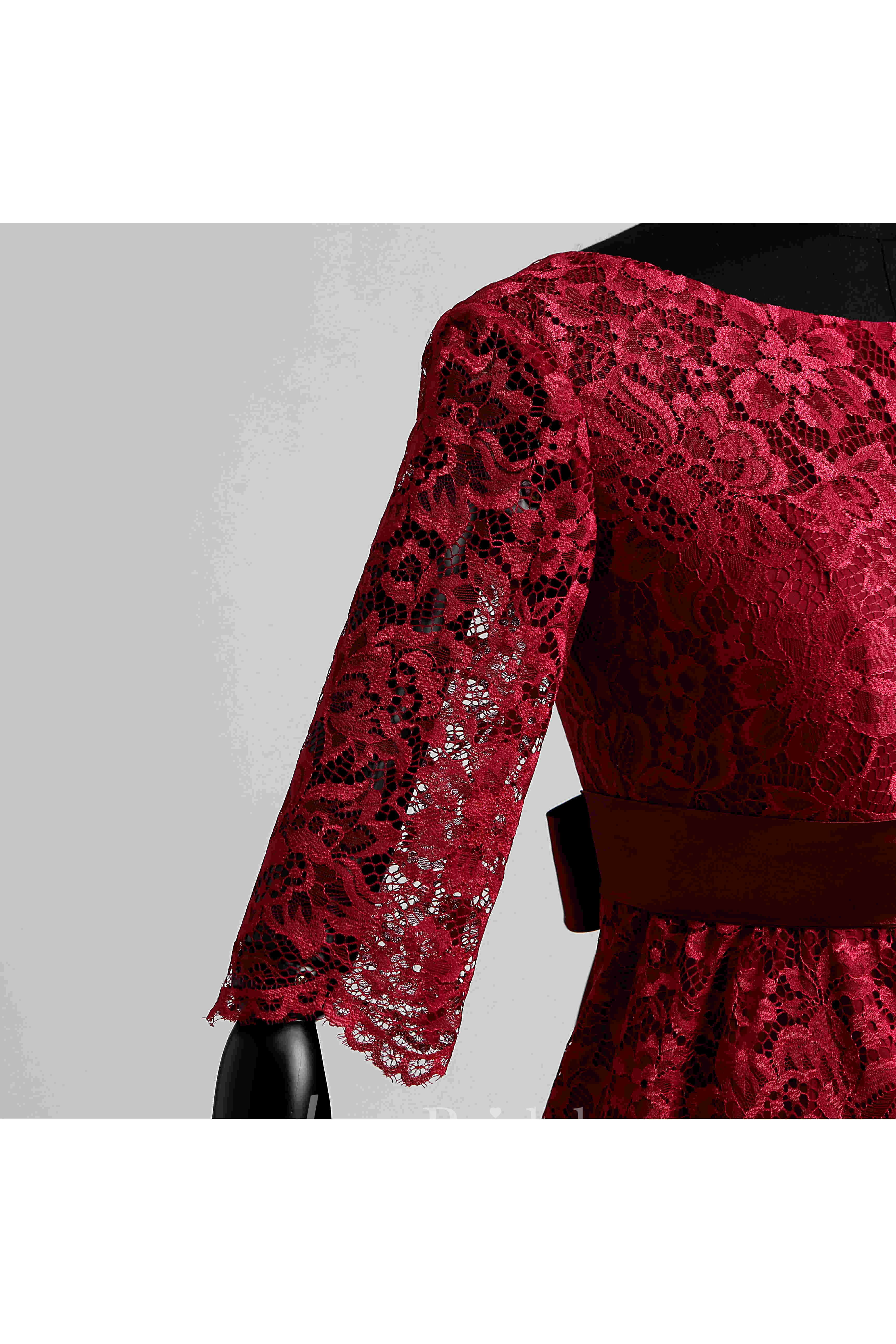 Illusion Half Sleeve Jewel Neck Knee-length Lace Dress