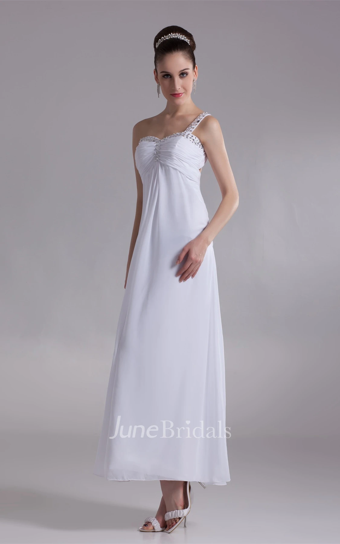 Strapped Ankle-Length Chiffon Dress with Beading