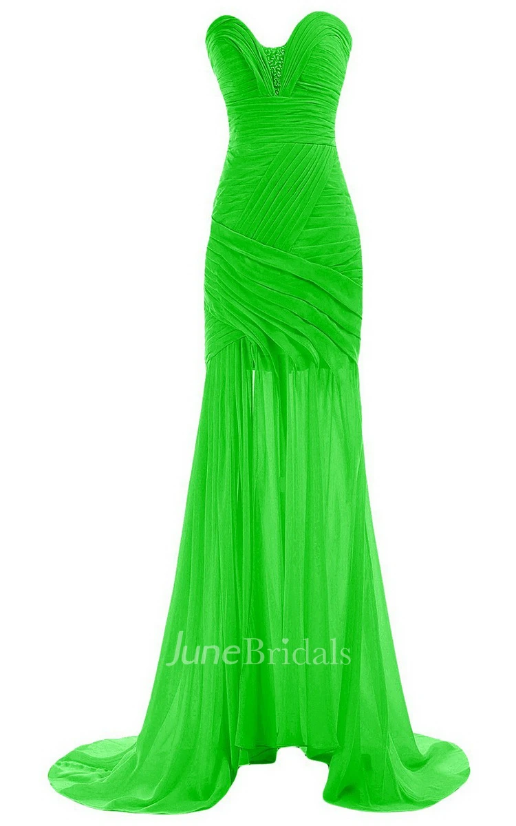 Sweetheart Sweep Train Gown With Ruching and Beading