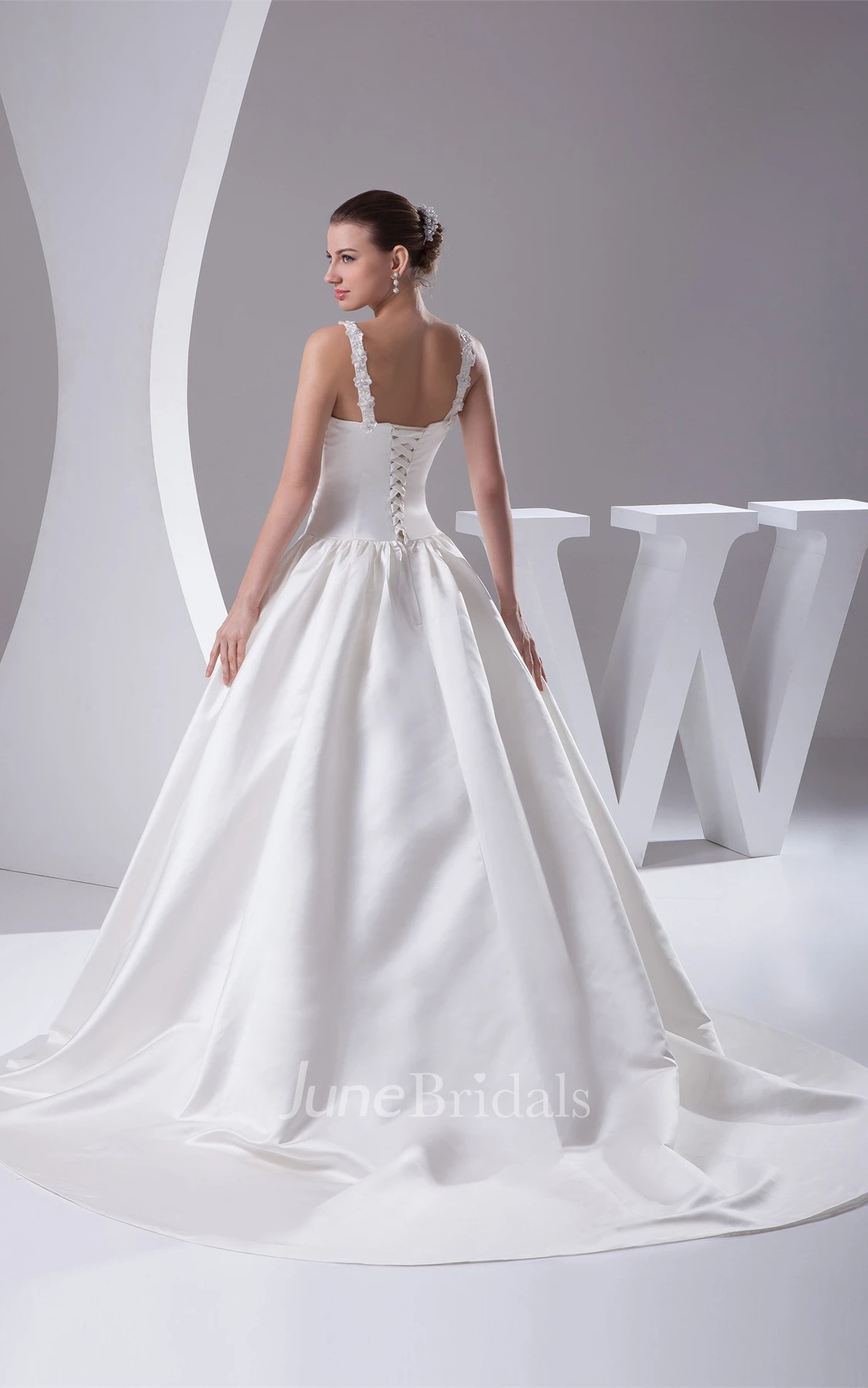Plunged Pleated Ball Gown with Beading and Corset Back