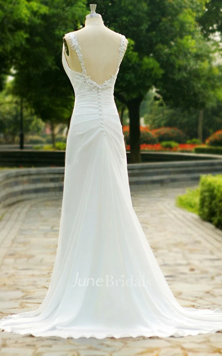 Mermaid Floor-Length Straps V-Neck Court Train Zipper Corset Back Straps Chiffon Lace Sequins Dress