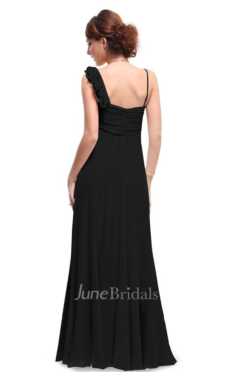 Sleeveless Long Chiffon Dress With Flowers and Pleats